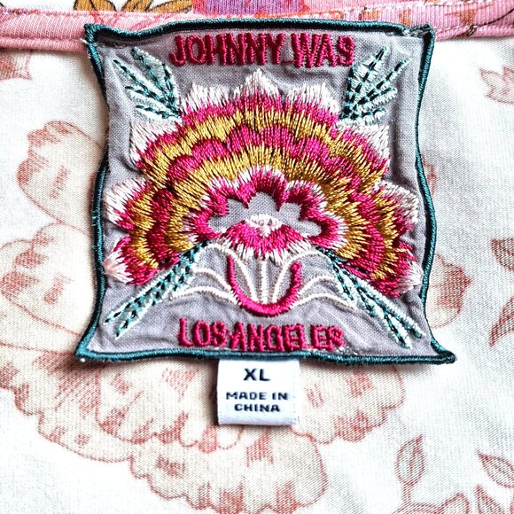 Johnny Was Cosmo Tee Floral Patchwork Blouse Relaxed Short Sleeve GUC Size XL - Picture 6 of 8